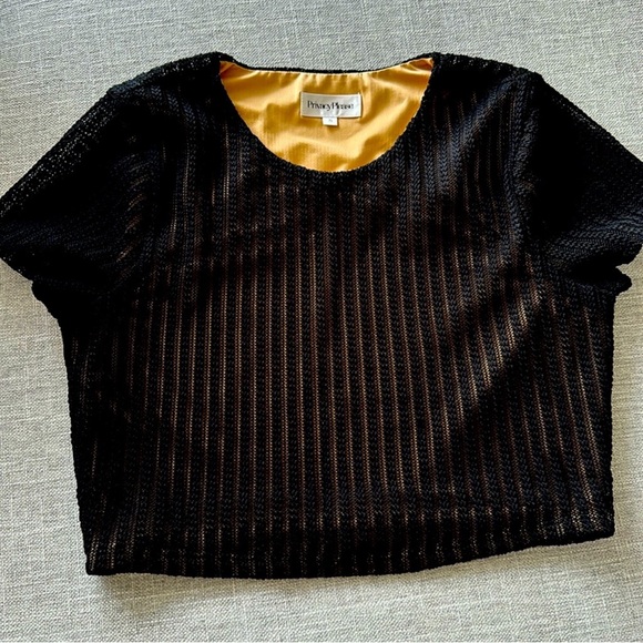 Privacy Please Tops - Privacy Please Black Lined Mesh Crop Top – Size Small